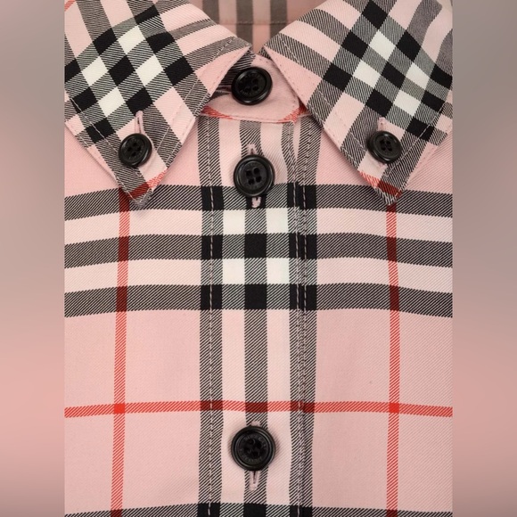 Burberry Logo Embroidered Check Shirt Pink 6 - Picture 4 of 8
